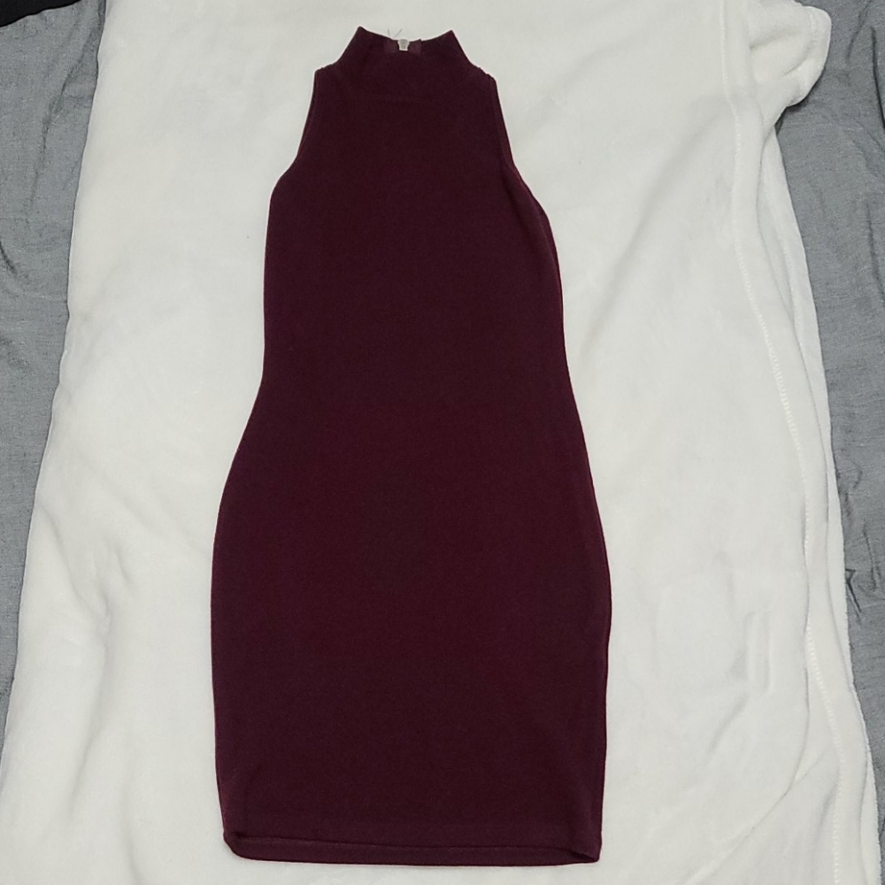 Sleeveless turtle dress in burgundy